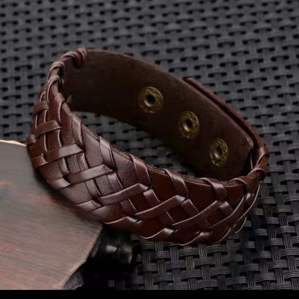 Men's Bracelet Leather Bangle Cuff Vintage‎ Braided Brown f22